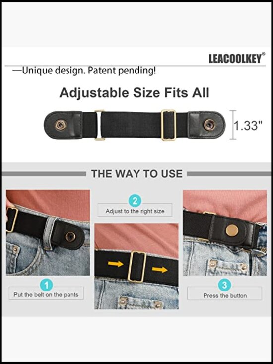 No Buckle Stretch Belt for Jeans, 2 Pack Elastic Invisible Side Loop main image 6